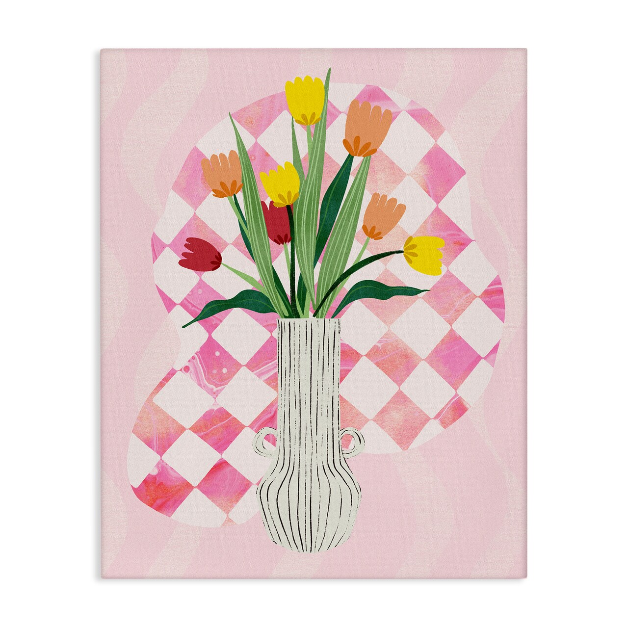 Stupell Industries Yellow Tulip Vase on Checkered Canvas Design by Ziwei Li